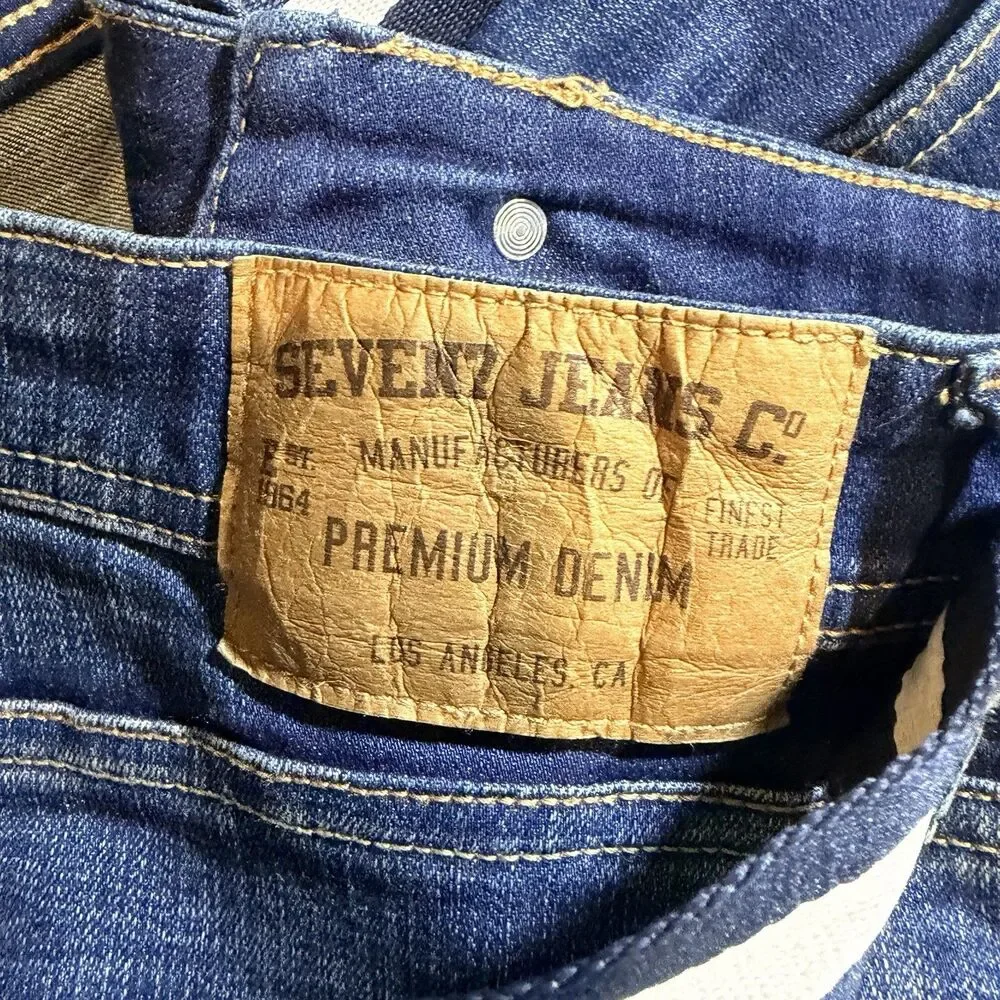 Seven 7 Jeans Mens 36 x 32 Blue Denim Slim Straight Leg Dark Wash Retro Belt